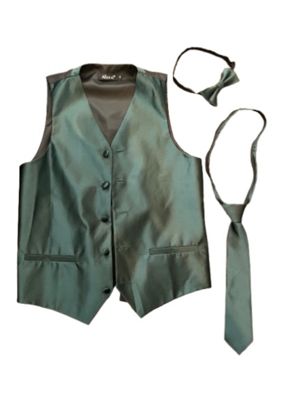 Alfani Emerald Green Youth Size 12 Satin Vest with Matching Tie & Bow